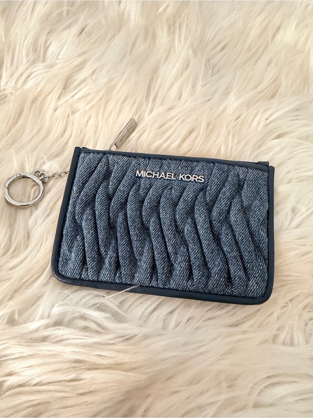 MICHAEL KORS Quilted Denim Cardholder Keyring - Blue